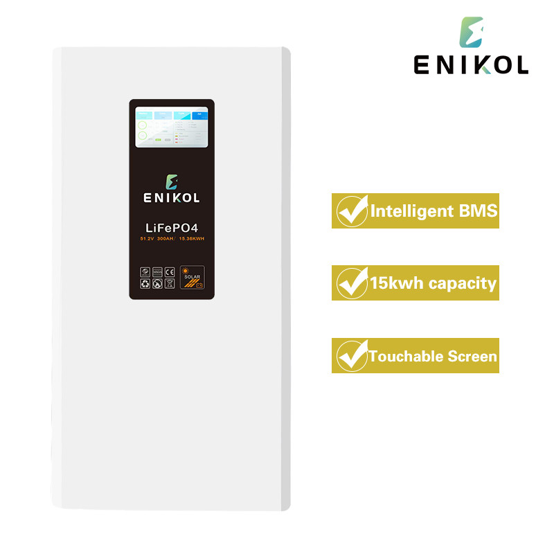 48V Lithium Battery 15KWH 51.2V 300Ah Wall Mounted LiFePO4 Battery With Touchable Screen