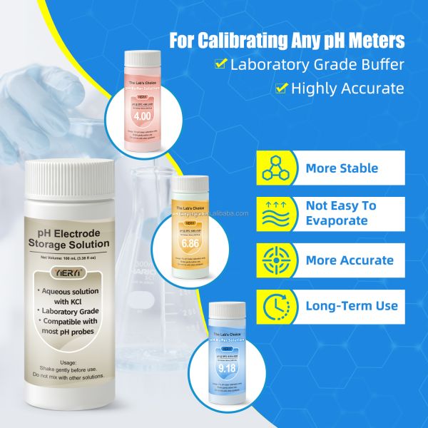 Individual buffer solution bottles with double-sealed caps