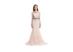 Skin Color Lace Ladies Ball Gowns Evening Dresses O - Neck With Waistband