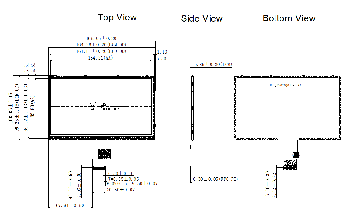 7.0 Inch Tft Ips Lcd Display 1024×600 Resolution Wide Viewing Angles For Two Wheeler