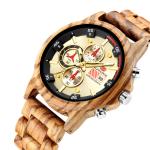Man Zebra Wooden Quartz Watch Chronograph Stopwatch Calendar 1010-1