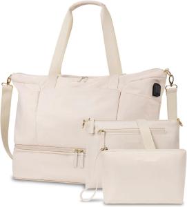 Wholesale Beige Carry On Tote Expandable Weekender Duffel Travel Bag With Shoe Compartment And Wet Pocket from china suppliers