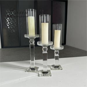 China Bulk Wedding Candle Holders Set Of 3 Gold Crystal Glass Candlestick 38cm on sale