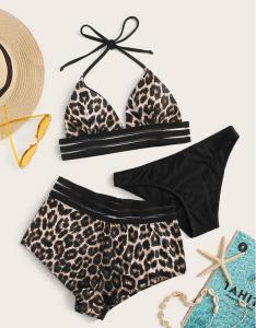 Wholesale Tiered Layer Tie a Knot Front Top With Low waist Bikini swimsuit high cut from china suppliers