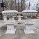 Natural Stone Flower Pot White Marble Planter Urns Handcarved Large Garden