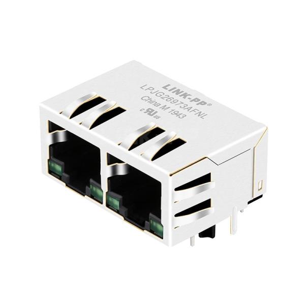 LPJG26973AFNL 100/1000 Base-T 1X2 Port Tab Down Green/Green Led RJ45 Connector