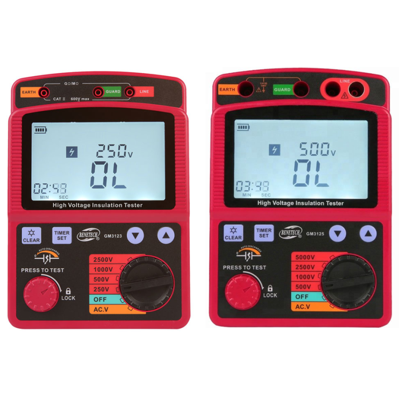 GM3123,GM3125 Voltage Insulation Tester Digital Ohm Meter 2500V 5000V with 12V DC Adapter