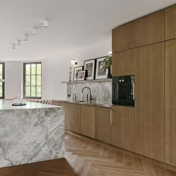 Manufacturer Customized Modern Flat Panel Modern Designs Wood Veneer Kitchen
