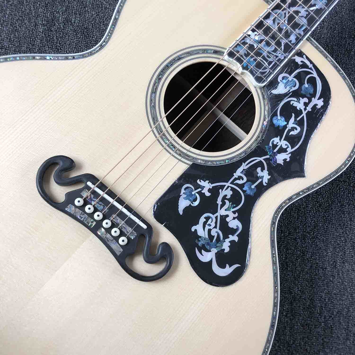 Custom 42" Deluxe AAAA All Solid Wood Real Abalone Binding Ebony Fingerboard Cocobolo Back Side SJ200 Acoustic Guitar