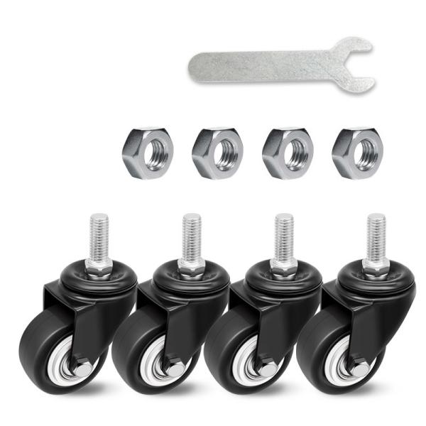 Set Of 4 Black Double Ball Bearing Industrial Swivel Caster Threaded Stem PVC