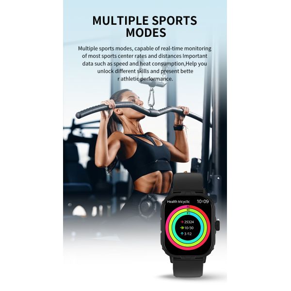 Eraysun Fashion SmartWatch 2.01" BT Call Music Player SMS Reminders Calories Sleep Monitoring Stopwatch Square Compass F5 Smart