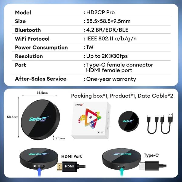 HD2CP Pro Wireless Adapter Carplay Android Auto to Hdmi Video Input Conversion Box Compatible with CarPlay Wired Cars