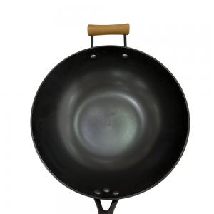 Wholesale Cast Iron Skillet Induction Chinese Wok Pan 30cm Wooden Handle Cover from china suppliers