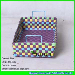 Wholesale LDKZ-035 colorful handwoven desk drawer organizer home strapping self woven basket with handles from china suppliers