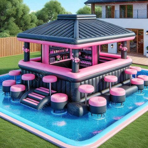 Pink Floating Water Pool Bar Portable Airtight Pool Bar Leisure Platform Party