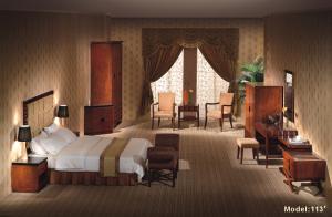 Wholesale Gelaimei Hotel Guest Room Furniture Hardwood Frame Bed Wood Veneer Finish from china suppliers