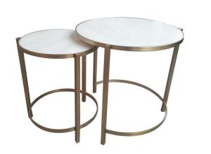 Wholesale White Stone top with brass metal round nesting table/ side table/end table/coffee table for 5-star hotel bedroom from china suppliers