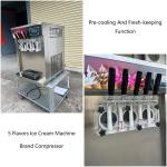 21L Capacity Soft Serve Ice Cream Machine 5 Flavors Automatic Yogurt Icecream