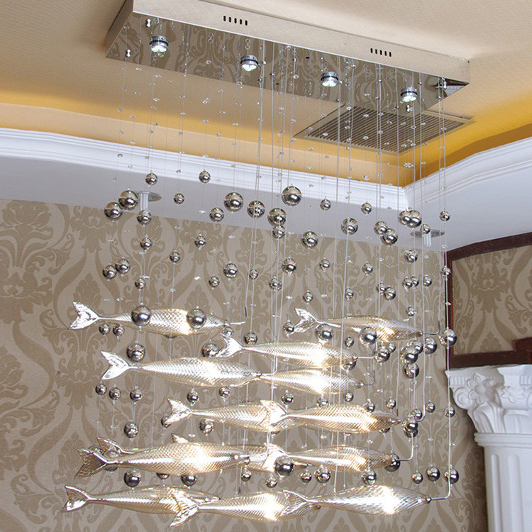 Chrome Or Silver G4 Glass Modern Pendant Light Fish Shaped Home Decoration
