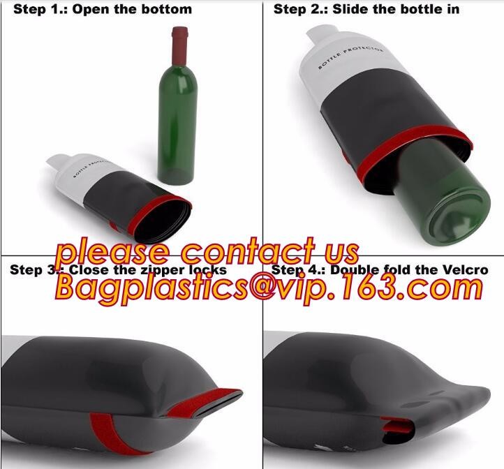 Zip lockk bottom leakproof reusable wine bottle protector 3 pack bubble travel protective bag,USA Amazon WineSkin Protecto