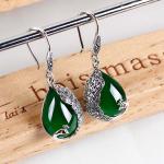 Thai Sterling Silver Green Chalcedony Drop Retro Earrings (E170619GREEN)