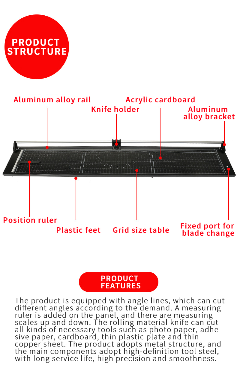 1800MM Cutting Length 71 Inch Rolling Blade Paper Cutter Trimmer for Products 14.8KG