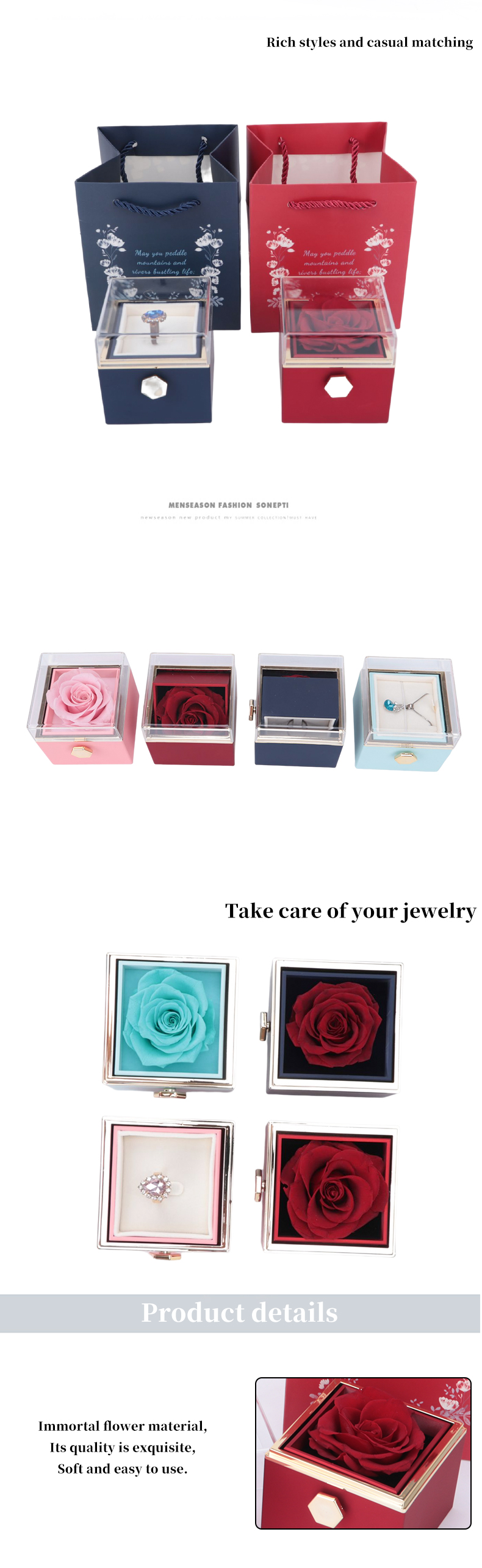 Preserved Soap Rose Flower Jewelry Box For Valentine's Day Gift Jewelry Package