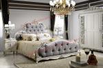 Luxury Upholstery Fabric Headboard Padding with Solid Wood Bed in Ivory White