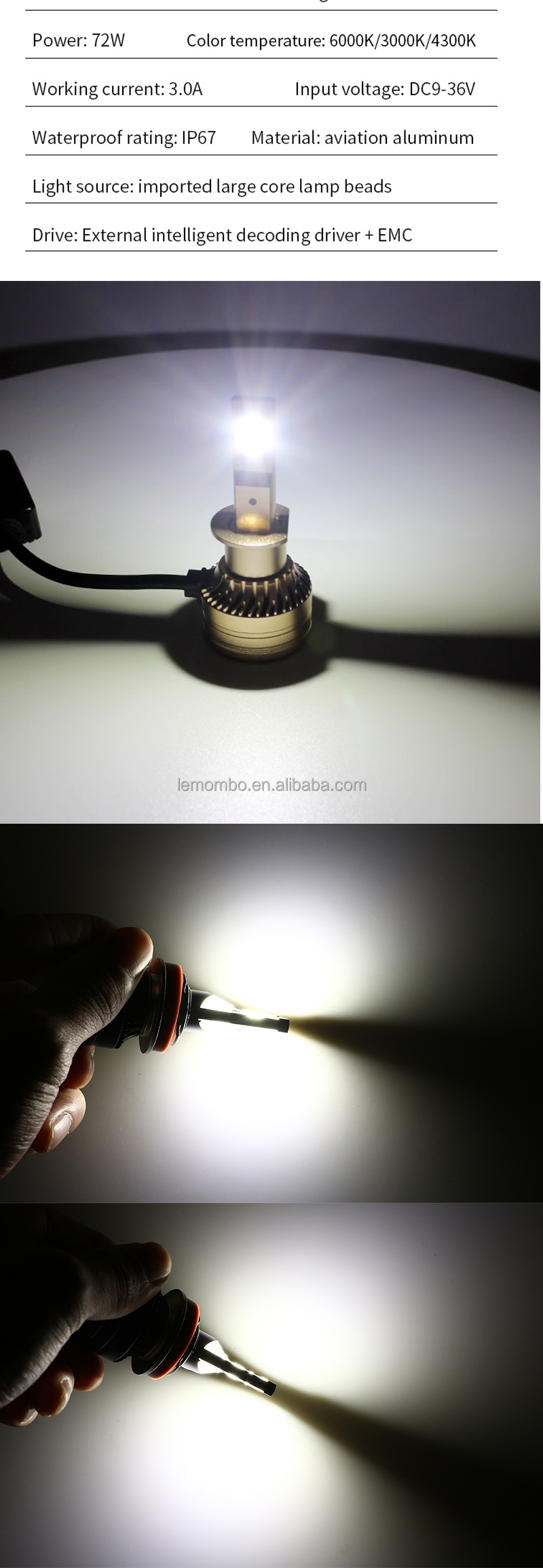 Car headlights H3 6500K 12-36V LED head light Bulb product system And the 3000LM 30W front fog lamp
