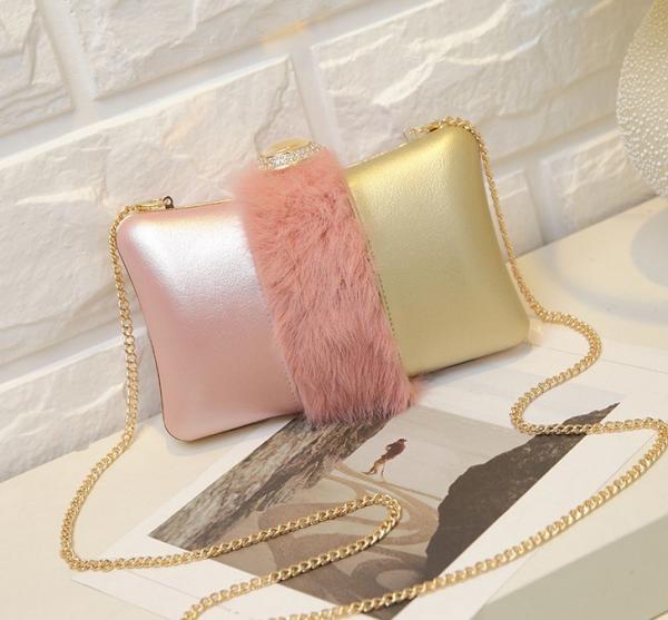 2016 new phone bag plush Night female fashion evening bag hit the color tide