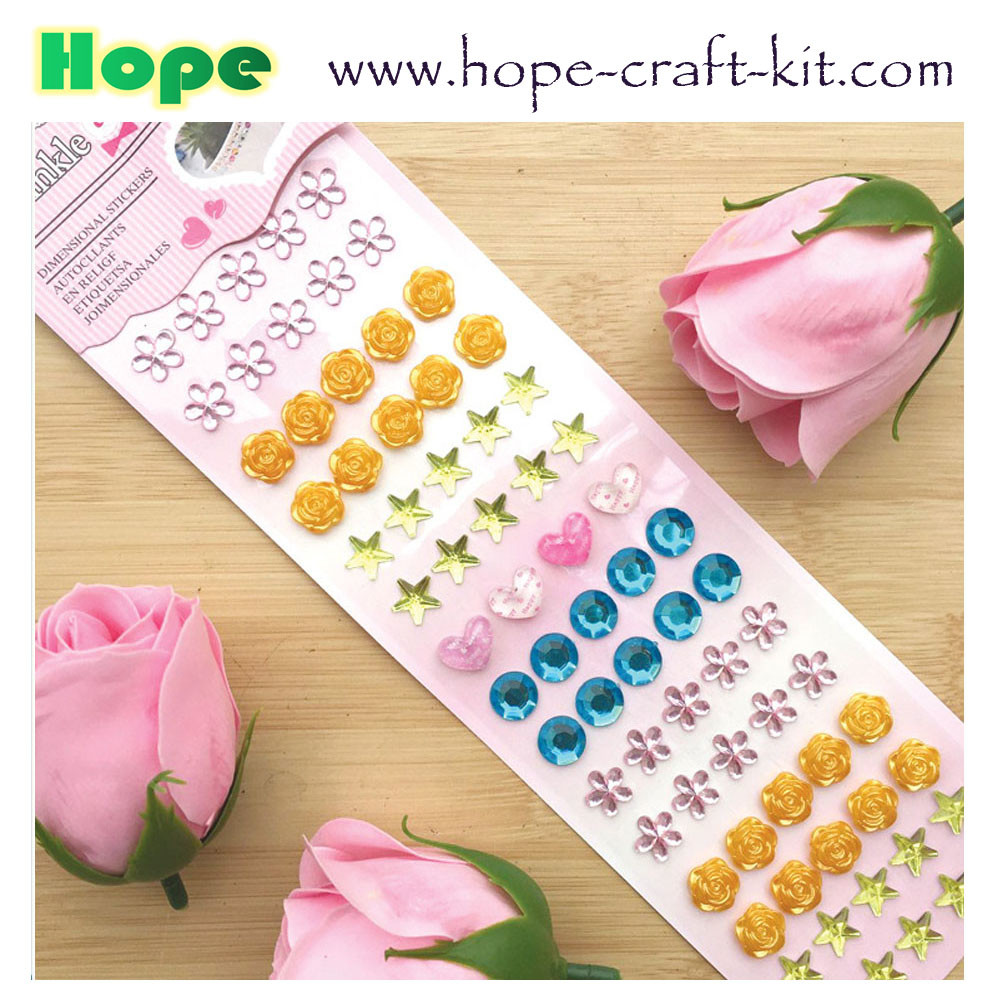 3D Acrylic Self Adhesive Stickers for kids diy craft and Decal Mobile Scrapbooking diamond pearl gem drill stickers OEM