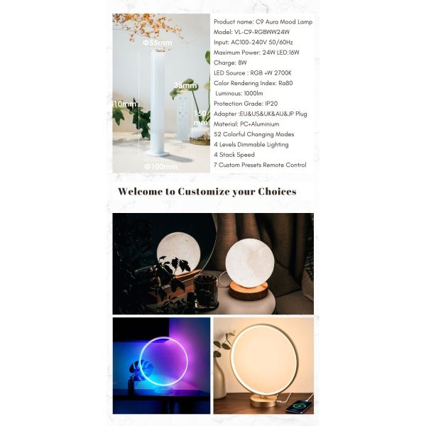 Dimmable Remote Control RGB LED Table Lamp with 2700K Color Temperature for Modern Mood Lighting