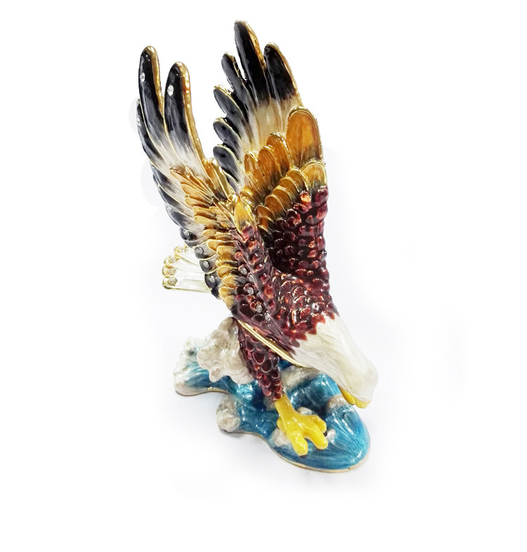 Eagle birds design jeweled enamel trinket box eagle bird enamel trinket boxes