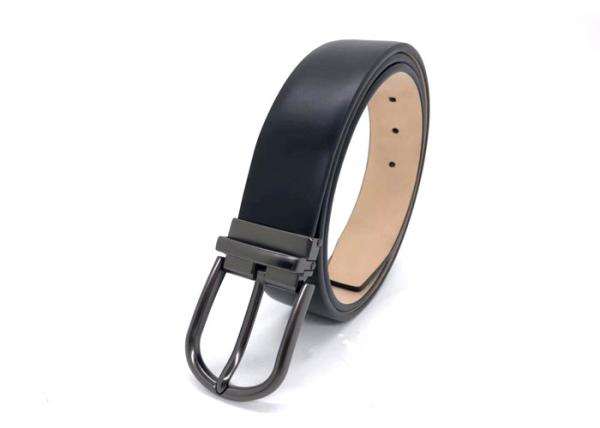 OEM Formal Mens Black Leather Dress Belt / Alloy Clamp Pin Buckle Belt