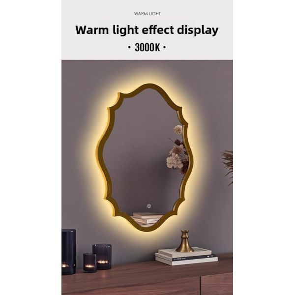 Modern French Vintage Carved Frame Smart Bathroom Mirror Energy-Saving LED Light Touch Switch Anti-Fog for Salon Oval Contour