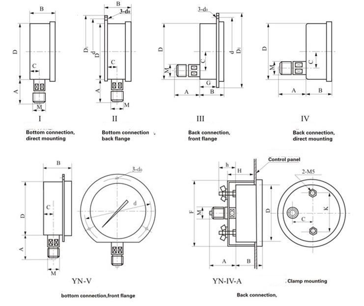 80mm Kpa Mbar Bellows Pressure Gauge Low Pressure Manometer Radial Connection