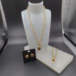Newest Gold Color Stainless Steel Earring ,Necklace , Bracelet Sets With Stone