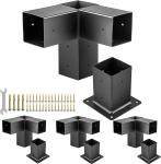 Powder Coated Black 4-Way Pergola Brackets Kit for Wood Post Base and Corner