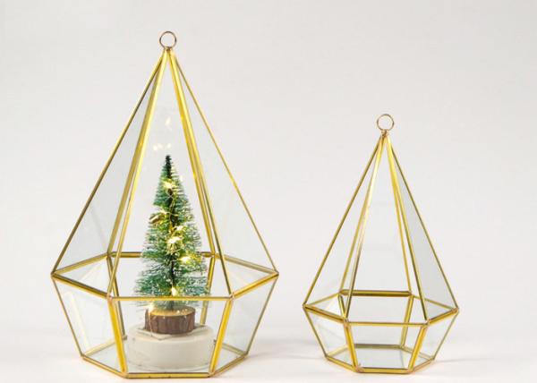 Diamond shape copper glass artifact Christmas tree cover box gold hexagonal