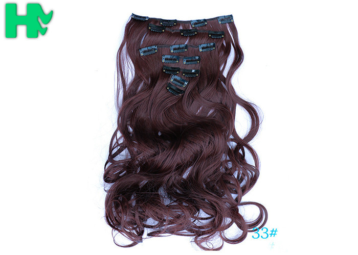Black Curly Synthetic Clip In Hair Extensions Human Hair Wefts