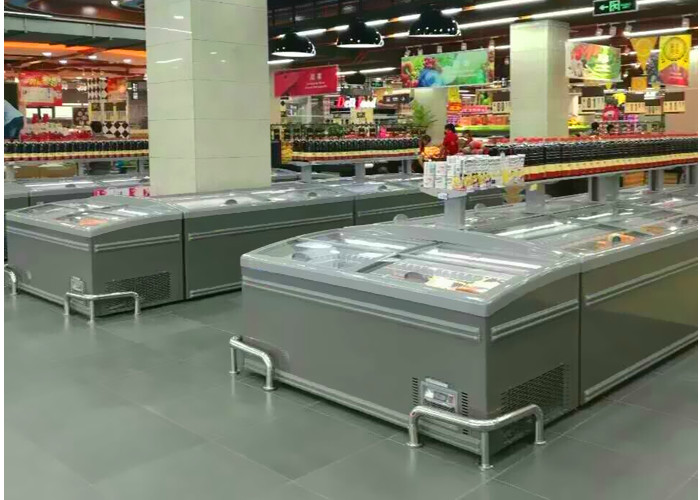 Large Supermarket Island Freezer With Sliding Door -22 ~ -18℃ Combined Direct Cooling