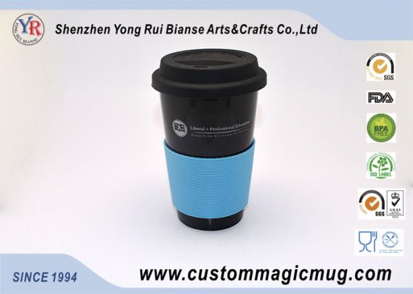 Promotional Gift Porcelain Travel Coffee Mug With Silicone Lid , Starbuck Coffee