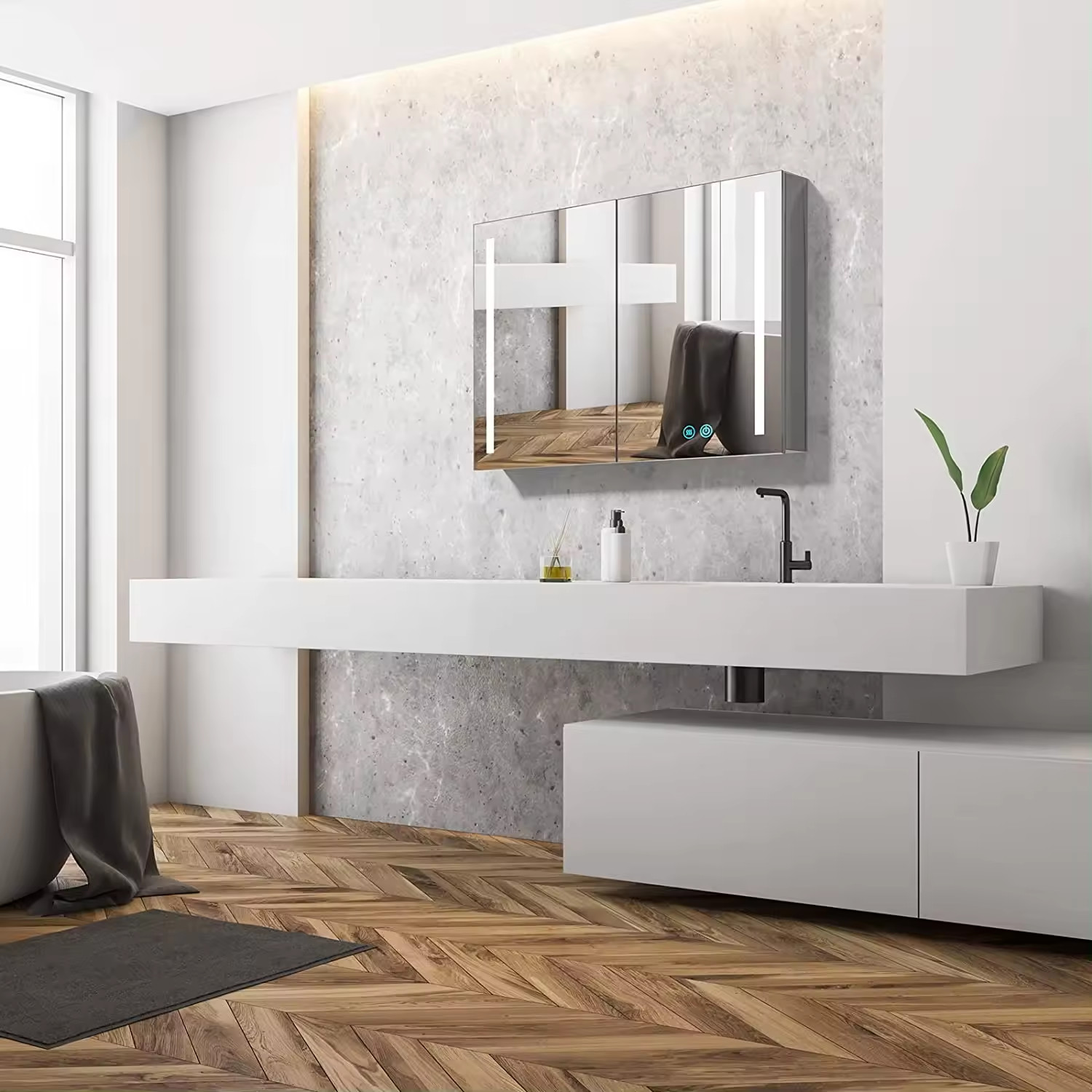 Mirrored Bathroom Sinks And Cabinets Vanity Cupboard Resin Basin