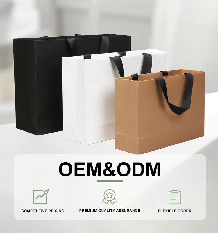 Customize Shopping Bags Christmas Printed Paper Gift Bag with Bow Tie Ribbon Handle