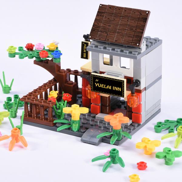 136pcs colorful city architecture model street store plant house inn building