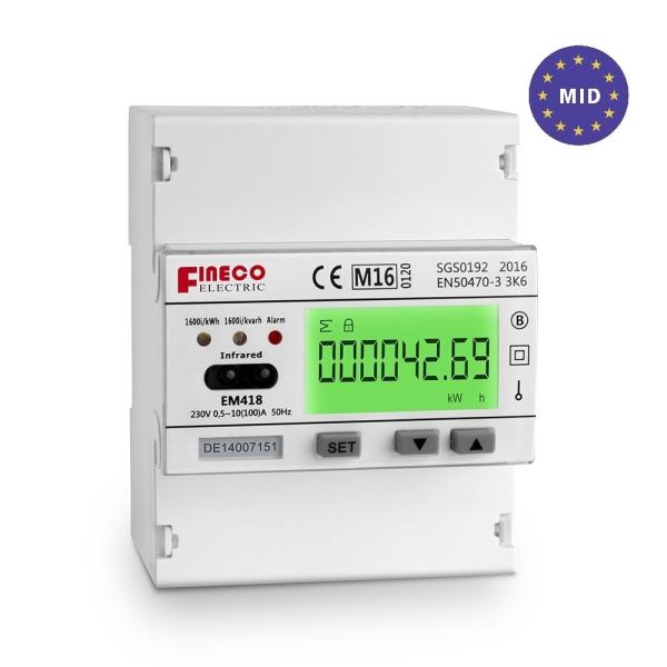 EM418 230V 10 100 A MID Approved Single Phase Energy Meter with Digital Display