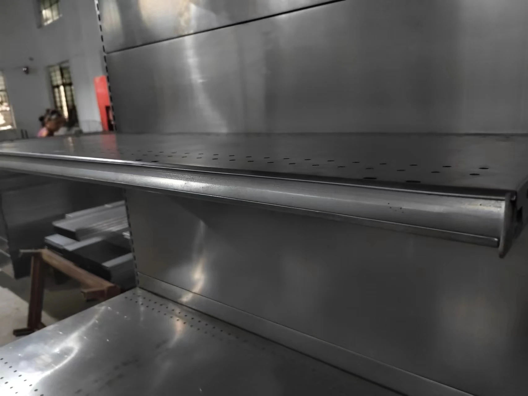 Factory custom color size metal single-sided department store shelves black store shelving