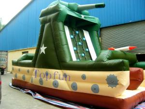 Wholesale Double Stitching Tank Bouncy Castle Plato 0.55mm PVC Tarpaulin WIth Climbing Wall from china suppliers