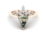 Natural Moss Agate Gemstone Genuine 925 Sterling Silver Ring for Women Kite Cut