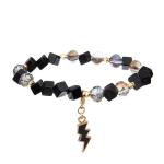 Sexangle Zebra Print Leather Zircon Charm Bracelet Set With Special Abacus